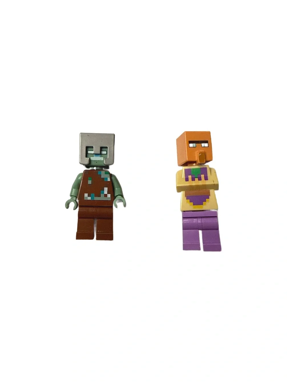Minecraft Villager and Zombie Miner Minifigure Set - Green, Brown, Purple